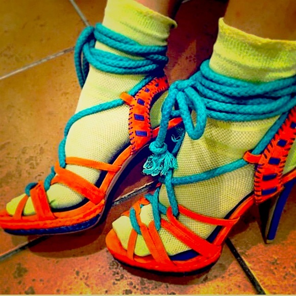 Jeffrey Campbell Duncan tropical novelty lace up heels 7 - Picture 2 of 13